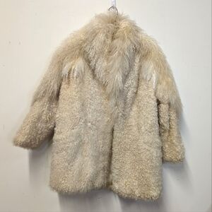 Vintage 80s - 90s Cream Tibetan Lamb Curly Lamb Car Coat Small Oversized